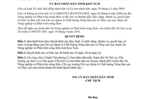 Quyết định 19/2010/QĐ-UBND hoạt động Chi cục Quản lý Chất lượng Nông lâm sản Thuỷ sản Kon Tum