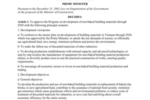 Decision No. 567/QD-TTg approving the Program on development of non-baked