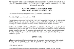 Nghị quyết 07/2010/NQ-HĐND kinh phí công tác xây dựng văn bản quy phạm pháp luật Thái Nguyên