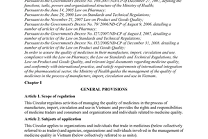 Circular No. 09/2010/TT-BYT guiding the management of medicine quality