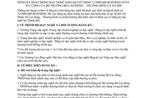 Hướng dẫn 3166/LĐTBXH-DN đăng ký hoạt động dạy nghề theo Quyết định 72/2008/Q