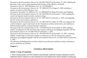 Circular No. 11/2010/TT-BYT guiding activities related to psychotropic medicines