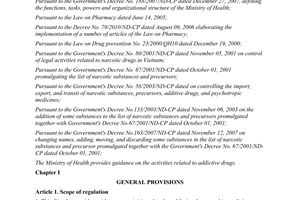 Circular No.10/2010/TT-BYT on the activities related to addictive drugs