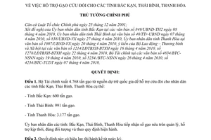 Quyết định 579/QĐ-TTg hỗ trợ gạo cứu đói tỉnh Bắc Kạn,Thái Bình, Thanh Hóa