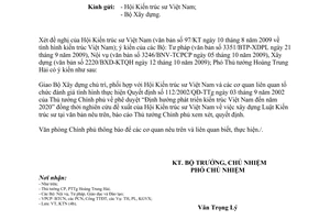 Công văn 2140/VPCP-KTN báo cáo tình hình kiến trúc Hội Kiến trúc sư Việt Nam