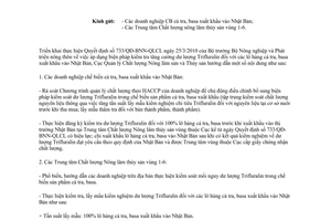 Công văn 538/QLCL-CL1 thực hiện Quyết định 733/QĐ-BNN-QLCL áp dụng biện pháp kiểm tra tăng cường dư lượng Trifluralin  các lô hàng cá tra, basa