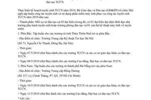 Công văn 1700/BGDĐT-GDCN  tập huấn phần mềm máy tính trong tuyển sinh trung cấp chuyên nghiệp năm 2010