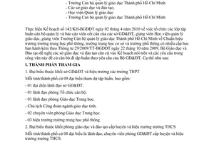 Công văn 1697/BGDĐT-NGCBQLGD tập huấn cán bộ quản lý  báo cáo viên cốt cán theo Chuẩn hiệu trưởng trường trung học
