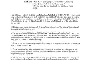 Công văn 570/TTg-ĐMDN thực hiện Nghị định 25/2010/NĐ-CP chuyển đổi công ty nhà nước thành công ty trách nhiệm hữu hạn một thành viên