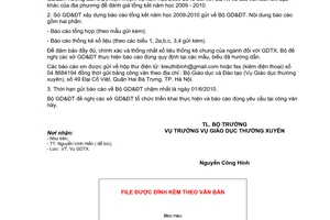 Công văn 1878/BGDĐT-GDTX hướng dẫn tổng kết năm học 2009-2010 giáo dục thường xuyên