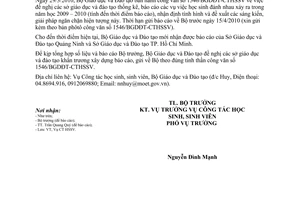 Công văn 1895/BGDĐT-CTHSSV nhắc nộp báo cáo thống kê tình hình học sinh đánh nhau