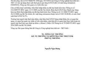 Công văn 1923/TCHQ-KTTT thuế suất thuế giá trị gia tăng mặt hàng nitratamon