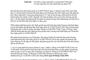 Công văn 3932/BCT-KH  tình hình thực hiện Chương trình hành động tại Nghị quyết 16/2007/NQ-CP