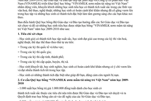 Công văn 2103/BGDĐT-GDTH triển khai học bổng “Vinamilk ươm mầm tài năng trẻ Việt Nam năm học 2009-2010