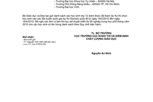 Công văn 2166/BGDĐT-KTKĐCLGD miễn thi tốt nghiệp trung học phổ thông năm 2010