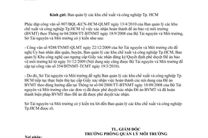 Công văn 2431/TNMT-QLMT xác nhận hoàn thành Đề án bảo vệ môi trường