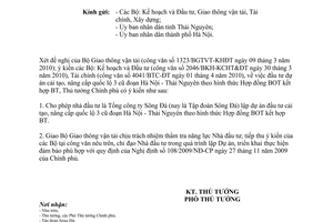 Công văn 690/TTg-KTN đầu tư dự án cải tạo nâng cấp quốc lộ 3 cũ đoạn Hà Nội