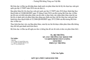 Công văn 2286/BGDĐT-KTKĐCLGD kết quả phúc khảo kỳ thi chọn học sinh giỏi