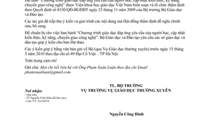 Công văn 2323/BGDĐT-GDTX góp ý kiến Dự thảo Chương trình giáo dục