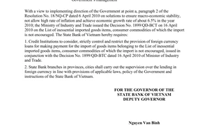 Official Dispatch No. 3215/NHNN-CSTT, Ref lending in foreign currency