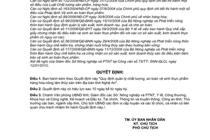 Quyết định 25/2010/QĐ-UBND quản lý chất lượng, an toàn vệ sinh thực phẩm