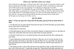 Quyết định 566/QĐ-TCT  tổ chức làm việc vào ngày thứ bảy hàng tuần tiếp nhận, giải quyết những thủ tục hành chính thuế