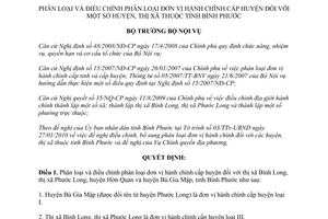 Quyết định 294/QĐ-BNV năm 2010 điều chỉnh phân loại đơn vị hành chính Bình Phước