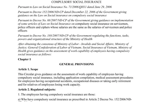 Circular No. 07/2010/TT-BYT assessment of work capability of employees having compulsory social insurance