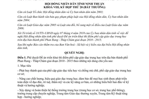 Nghị quyết 04/2010/NQ-HĐND phê duyệt Đề án triển khai thí điểm phổ cập giáo dục