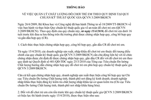 Thông báo 491/TB-TĐC quản lý chất lượng đồ chơi trẻ em