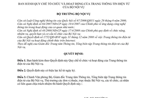 Quyết định 457/QĐ-BNV  Quy chế tổ chức hoạt động Trang thông tin điện tử