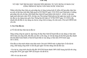 Chỉ thị 19/CT-UBND năm 2010 đẩy nhanh tiến độ đầu tư xây dựng cơ bản Thừa Thiên Huế