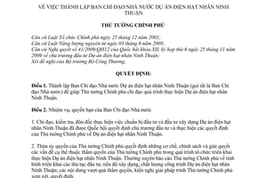 Quyết định 580/QĐ-TTg  thành lập Ban Chỉ đạo Nhà nước Dự án điện hạt nhân