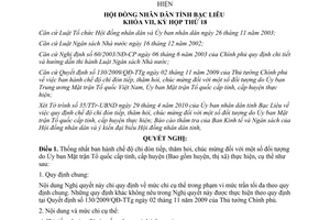 Nghị quyết 01/2010/NQ-HĐND chi đón tiếp thăm hỏi chúc mừng Bạc Liêu