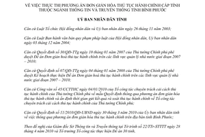 Quyết định 22/2010/QĐ-UBND phương án đơn giản hóa thủ tục hành chính Bình Phước