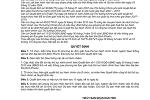 Quyết định 18/2010/QĐ-UBND thực thi phương án đơn giản hoá thủ tục hành chính