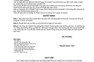 Quyết định 1488/QĐ-BY Quy chế Xét tặng giải thưởng Hải Thượng Lãn Ông