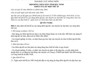 Nghị quyết 156/2010/NQ-HĐND16 hỗ trợ xây dựng điểm tập kết vận chuyển rác thải khu vực nông thôn Bắc Ninh