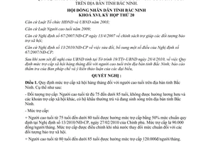 Nghị quyết 155/2010/NQ-HĐND16 trợ cấp xã hội hàng tháng người cao tuổi Bắc Ninh