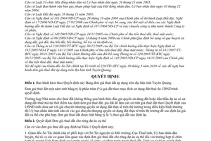 Quyết định 08/2010/QĐ-UBND đơn giá thuê đất áp dụng trên địa bàn tỉnh