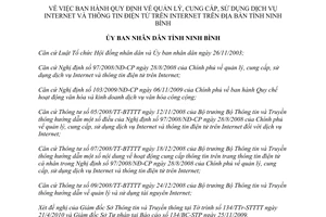 Quyết định 07/2010/QĐ-UBND dịch vụ Internet và thông tin điện tử Ninh Bình
