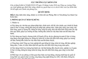 Công văn 597/QĐ-KL-VP chức năng, nhiệm vụ biên chế các Phòng, Đội