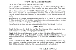 Quyết định 12/2010/QĐ-UBND Chức năng, nhiệm vụ Sở Khoa học và Công nghệ