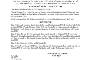 Quyết định 745/QĐ-UBND thực hiện 18/NQ-CP bảo đảm ổn định kinh tế vĩ mô tốc độ tăng trưởng 6,5% 2010 Quảng Trị