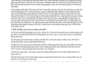 Chỉ thị 13/2010/CT-UBND tiết kiệm sử dụng điện mùa khô Vĩnh Phúc