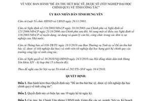 Quyết định 13/2010/QĐ-UBND đề án thu hút bác sỹ dược sỹ về làm việc tại tỉnh