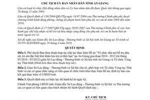 Quyết định 874/QĐ-UBND năm 2010 nhà mở hỗ trợ phụ nữ trẻ em khó khăn An Giang