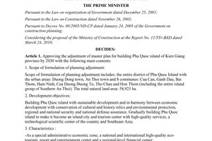 Decision No.633/QD-TTg 2010 adjustment of plan for building Phu Quoc island of Kien Giang by 2030