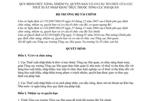 Quyết định 1017/QĐ-BTC  chức năng, nhiệm vụ, quyền hạn Cục thuế xuất nhập khẩu