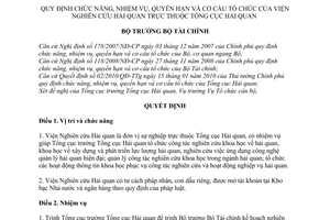 Quyết định 1021/QĐ-BTC chức năng, nhiệm vụ, quyền hạnViện nghiên cứu hải quan Vi